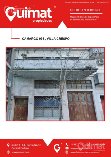 Excelente Terreno En Villa Crespo- Lideres En Terrenos