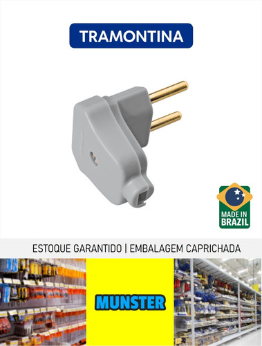 Tomada Macho Angular 2 Pinos 2p 10a 250v Cinza Tramontina