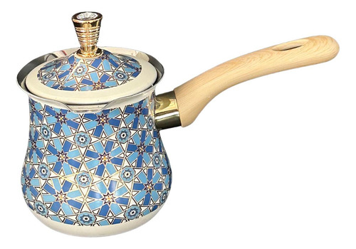 Cafetera Turca De Acero Inoxidable, Olla 900 Ml Patrón Azul