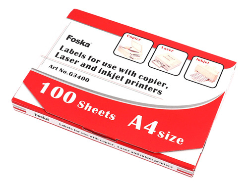 100 Hojas Etiqueta Impresión Inyección A4