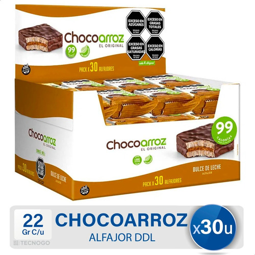 Caja Alfajor Chocoarroz Relleno Dulce De Leche 30u X 22gr