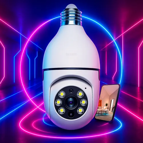 Câmera Lâmpada Panorâmica Maxnova Wi-Fi 1080p Sensor Movimento 355º Visão Noturna