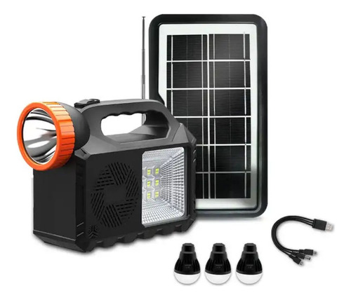 Kit Solar Portatil - Parlante Bluetooth Linterna Con 3 Focos