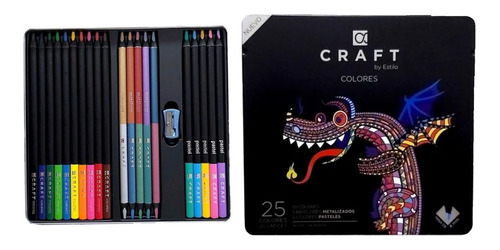 Imagen 1 de 2 de Lápices De Colores Craft Por 25 Colores Caja Metalica