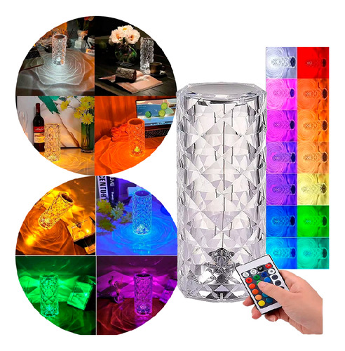 Abajur Luminaria Touch Sem Fio Cristal Rgb 16 Cores