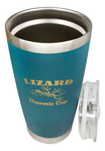 Copo Térmico Com Tampa Para Cerveja 500ml Azul Lizard