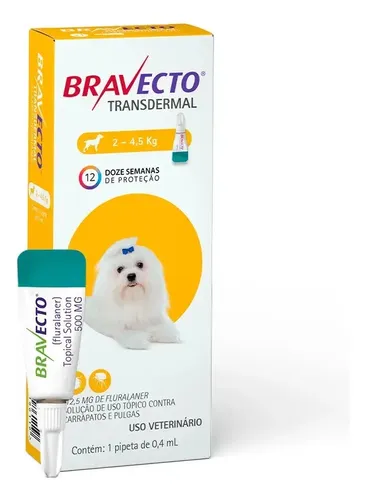 Bravecto Cães Transdermal 2-4,5kg 112,5mg 1 Pipeta 0,4ml Amarelo