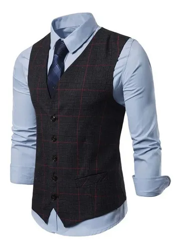 Chaleco De Traje Casual Con Cuello En V Para Hombre De Un So