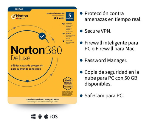 Norton 360 Deluxe - 5 Dispositivos, 1 Año
