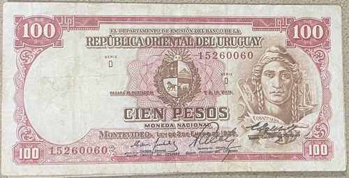 Billete Uruguay 100 Pesos 1967, 3d112 Rotondaro, Bu01