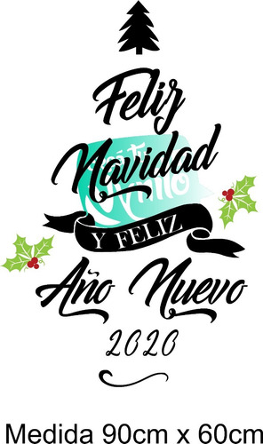 Vinilo Decorativo Feliz Navidad Y Año Nuevo Vidriera 90x60cm