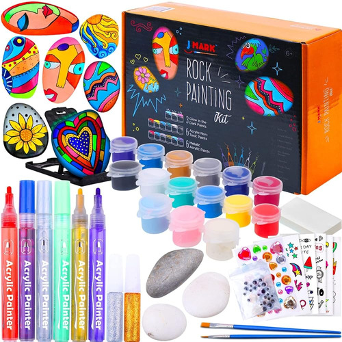 J Mark Premium Rock Painting Kit - 42 Piece Rock Paint Bundl