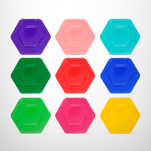 Plato Polipapel Hexagonal Colores Lisos Mesa Descartable X12