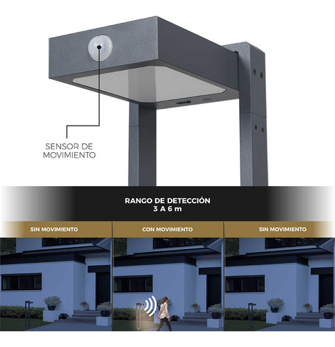 Luminaria Led Solar Con Sensor De Movimiento Para Exterior Luz Cálida 2700 K IP65 Viti Illux PS-1807.G27
