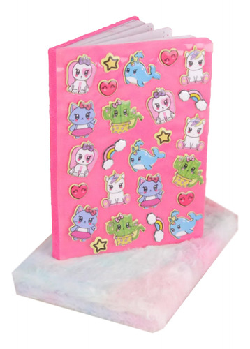 Cuaderno Anotador Peluche Con Stickers Unicornio Deco 3d