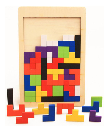 Brinquedo Educativo Jogo Tetris Madeira Combinação De Peças