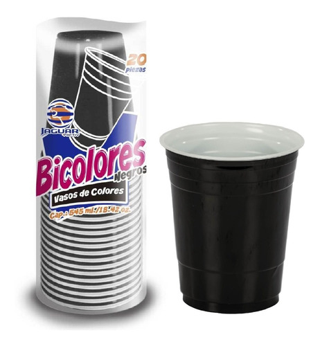 Vasos Negros Bicolor Para Fiesta Desechable 20 Pzas 18 Onzas