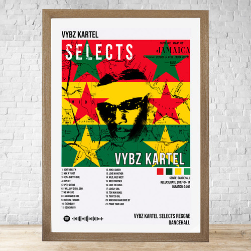 Cuadro Vybz Kartel 4 30x40 Con Vidrio Y Marco Madera C871 Marrón Claro Moderno