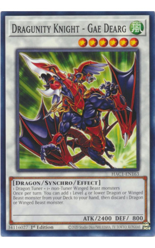 Tarjeta Yugioh Dragunity Knight - Gae Dearg Hac1-en163 C