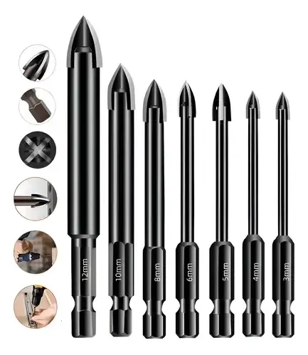 Kit 7 Brocas De Titanio Liga Dura Universal Fura Tudo 3-12mm
