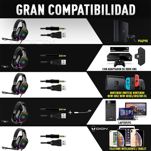 Imagen 6 de 6 de Audífonos Gamer Con Micrófono Y Luz Led Dion A30 Pro Gaming