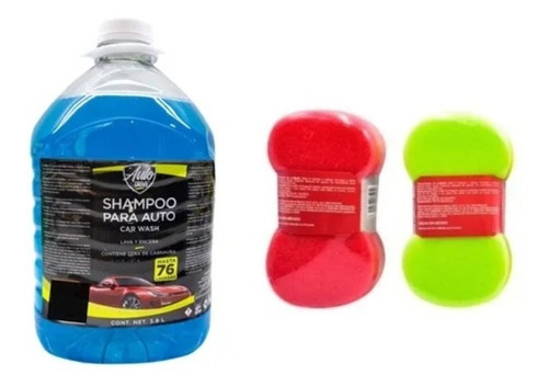 Kit Shampoo De Autos +2 Esponja Para Lavar Auto + Pulimento 