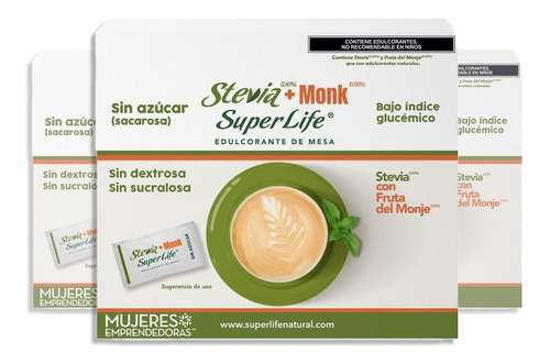Super Life Stevia + Monk Sin Azúcar 150 Sobres 1g Edulcorante Fruta del Monje