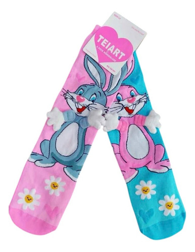 Calcetas Locas 3d, Conejito Tierno Rosa Chicle Conejo Tierno Unitalla Para Niña