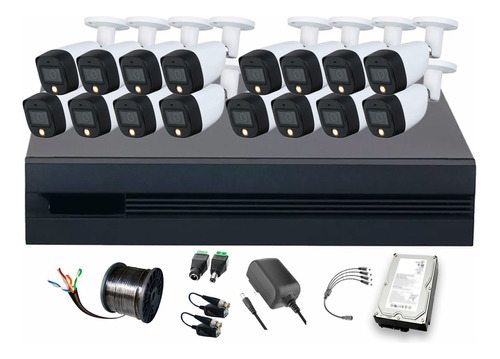 Dahua Kit de 16 Cámaras de seguridad Exterior FULLCOLORKIT-A-16CC  Full Color 2 MP 3 TB Microfono Integrado Circuito Cerrado Facil Instalación Busqueda de Humanos FULLCOLORKIT-A CCTV