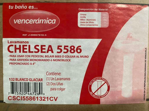 Imagen 6 de 9 de Lavamanos Chelsea Venceramica Económico Colgar