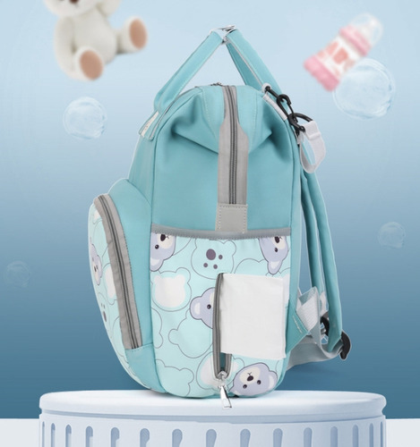 Mochila Pañaleras Bebe Bolsa Pañalera Impermeable Multiusos Azul Claro