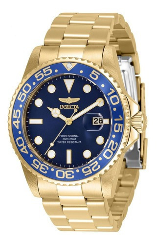 Reloj pulsera Invicta 33256, para hombre, fondo azul, con correa de acero inoxidable color dorado