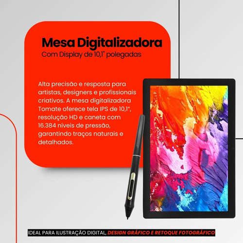Mesa Digitalizadora Com Display 10,1 5080 Lpi Com Caneta