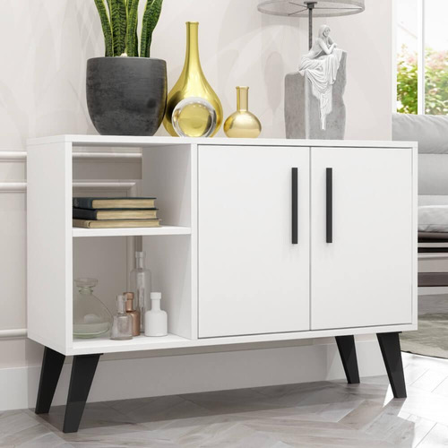 Buffet Retrô Palito 2 Portas E 2 Nichos Brv - Branco/preto Cor Branco