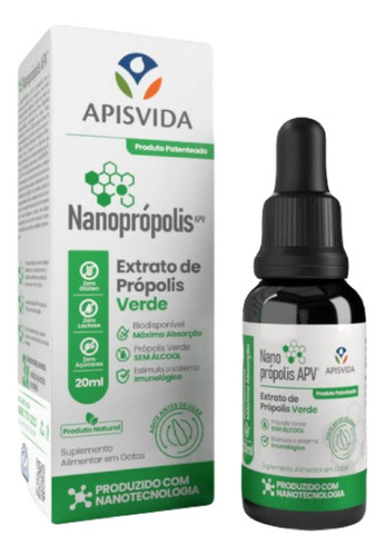 2x Nanoprópolis- Extrato De Própolis Verde- 20ml- Apis Vida Sabor Sem Sabor
