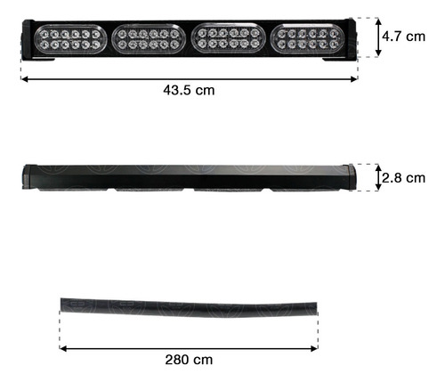 Barra Torreta Codigo 48 Led 4 Modulo 17 PuLG Estrobo 12-24vf