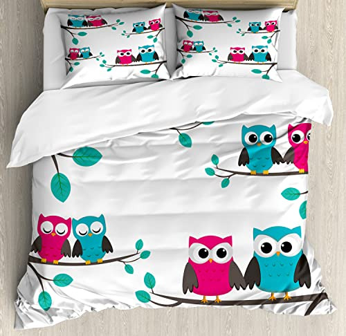 Ambesonne Dibujos Animados Duvet, Parejas De Búhos 3hlmk