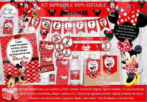Kit Imprimible Candy Bar Minnie Roja 100% Editable
