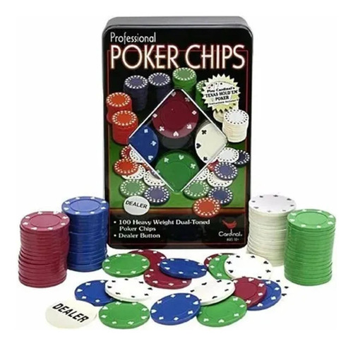 Jogo Profissional De Poker Chips 100 Fichas + Dealer - Fwb