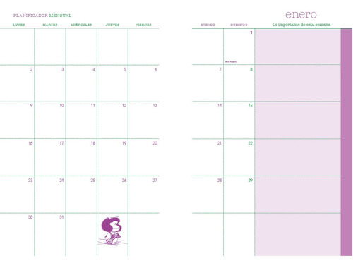 Imagen 4 de 6 de Agenda Mafalda Para La Mujer 2023 Anillada Verde