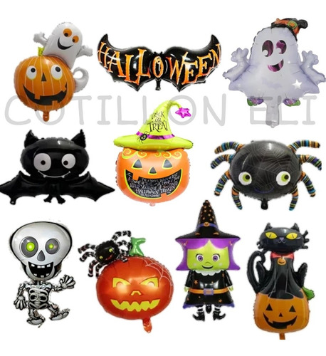 Combo Globo Deco Halloween Calabaza Esqueleto Fantasma Bruja