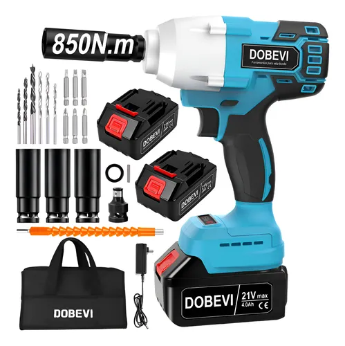 Chave De Impacto Elétrica 850n.m Brushless +2 Bateria Dobevi Azul