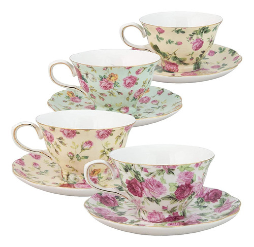 Juego De 4 Tazas Gracie Porcelana China Rose Chintz 8-ounce