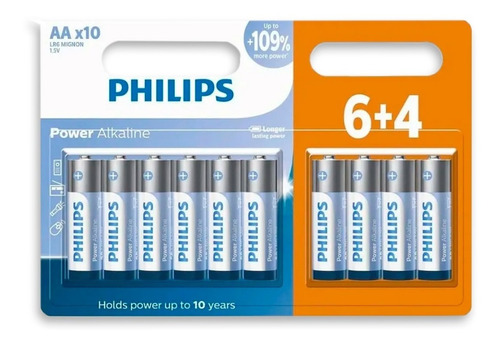 Pilhas Philips Alcalina Aa Tipo Pequena Pack C/10 Unidades