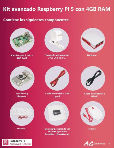 Kit Con Tarjeta Raspberry Pi 5 - 4gb (gabinete Rojo/blanco)