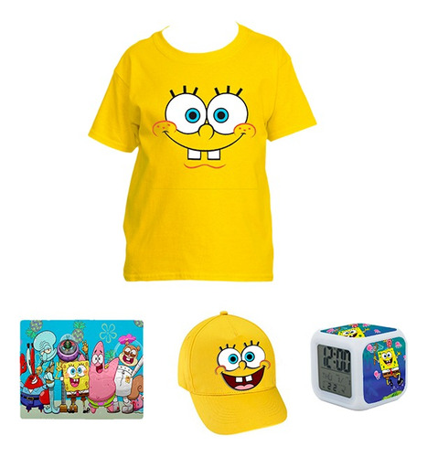 Pack Dia Del Niño Polera Bob Esponja Jockey Reloj Puzzle