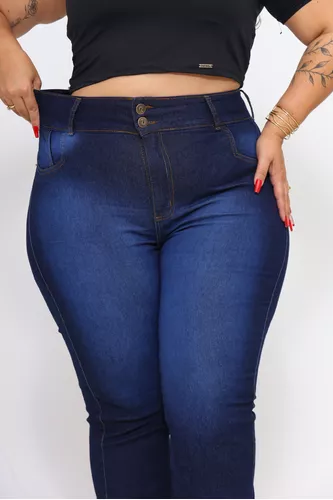 Calça Jeans Feminina Plus Size Flare Cintura Alta Com Lycra