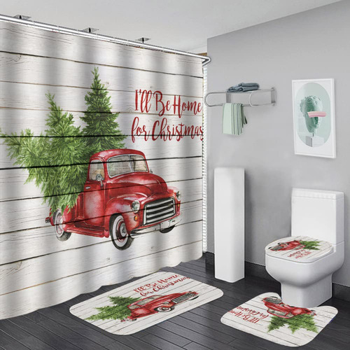 Forart Juego Cortina Ducha Navidad Diseño Camion Rojo Baño