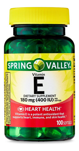 Vitamina E 180mg / 400iu Spring Valley Dl-alpha Importado Us