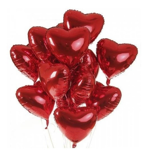 Balão Coração Metalizado Vermelho  45 Cm Com 10 Unidades 